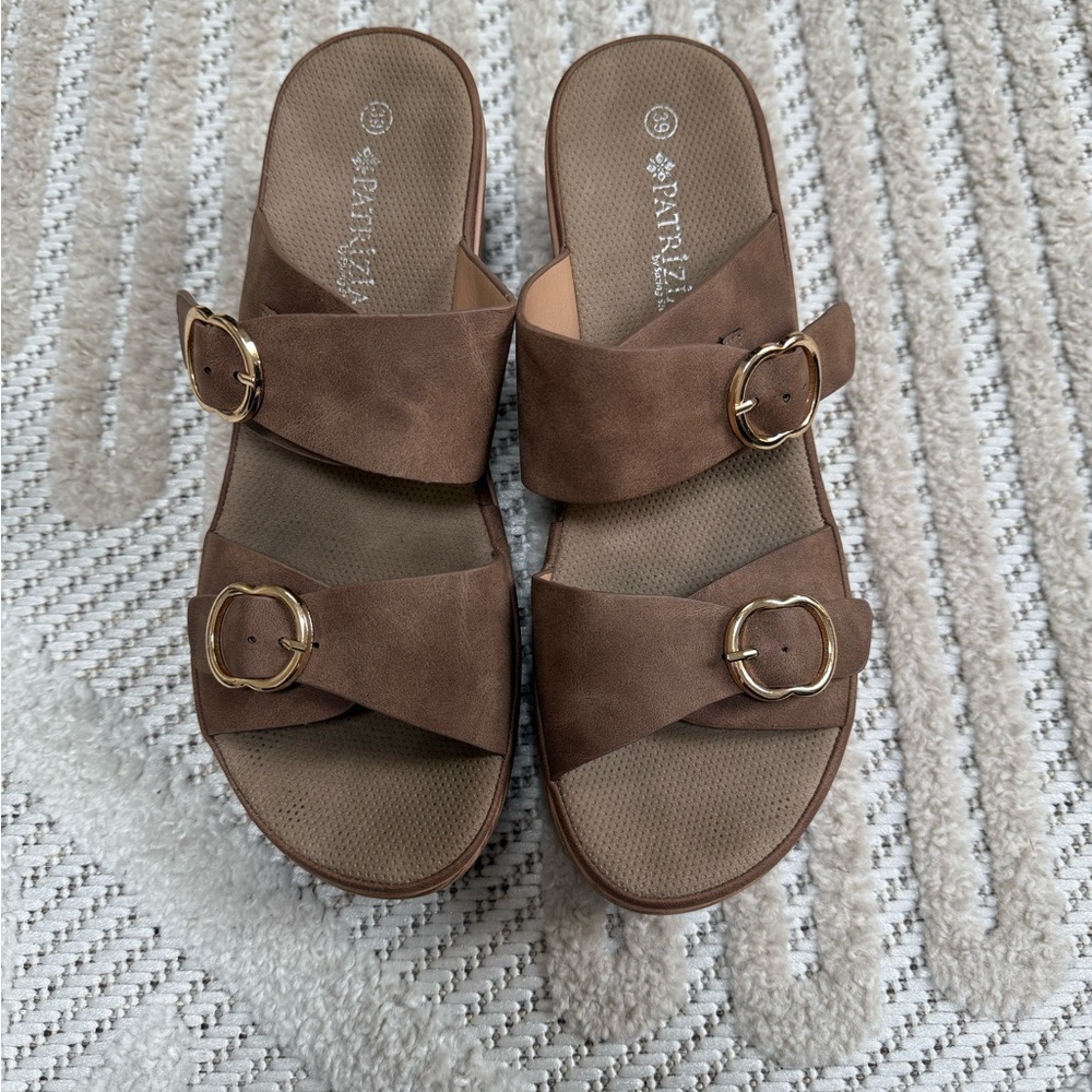 Brown Suede Slide Sandals
